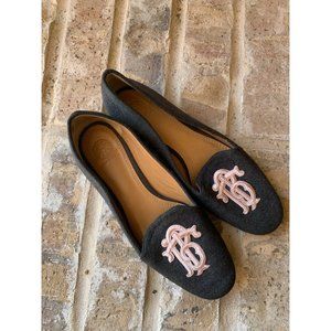 Tory Burch wool smoking slippers embroidered dark gray size 6M flats